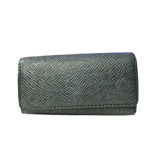 LOUIS VUITTON Gray Black Leather Tri-fold Key Holder Case Wallet